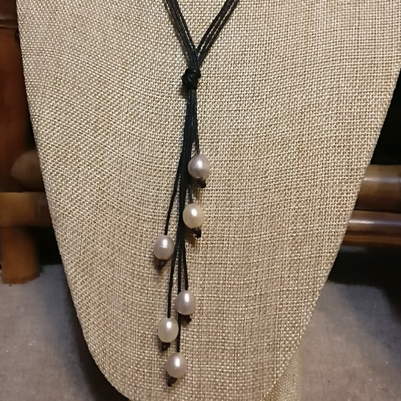 Beautiful Freshwater Pearl Drop Knot Cord Necklace - Picture 3 of 8